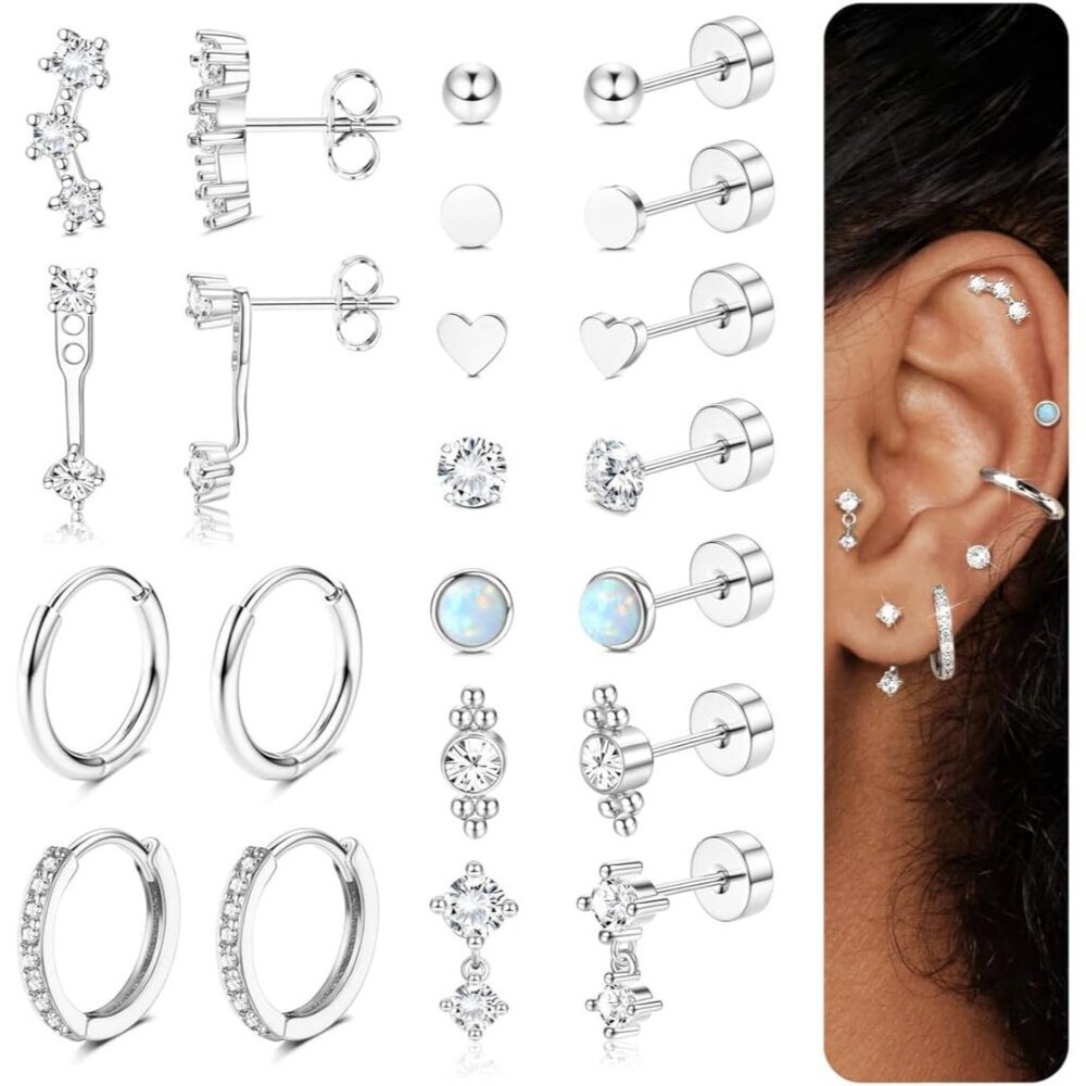 Hypoallergenic 20G Flat Back Earrings Set - 14K Gold Plated for Sensitive Ears